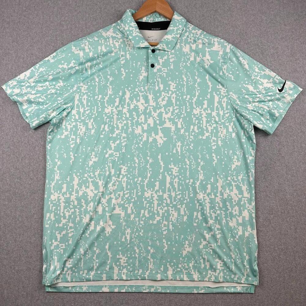 Nike Golf Polo Dri Fit Standard Men's XL Blue‎ Digital Camo Pullover Collard